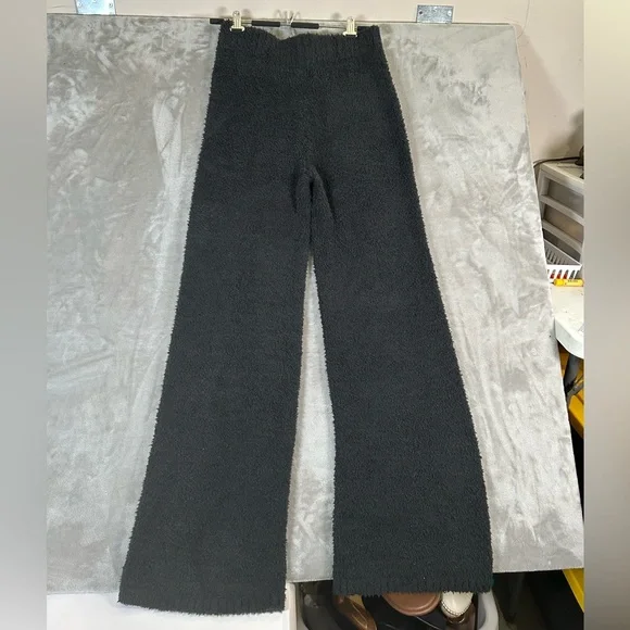 Skims black cozy knit boucle fuzzy teddy wide leg stretch lounge pants - Picture 8 of 12